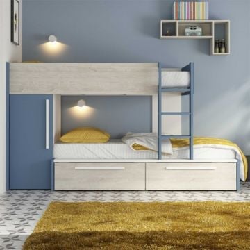 Stapelbed Fleur met kast & lades - blauw