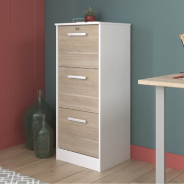 Dossierkast Sil-106cm-3 lades-wit/eik