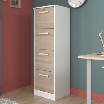 Dossierkast Sil-138cm-4 lades-wit/eik