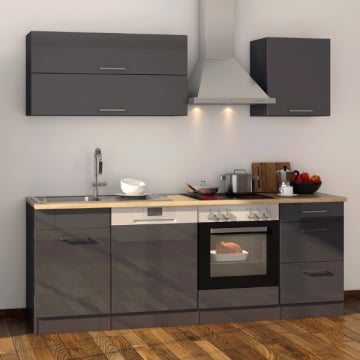 Kitchenette Ragnar 220cm met oven en vaatwas - hoogglans antraciet