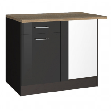 Hoekkast Ragnar 110cm met deur & lade - hoogglans antraciet/eik