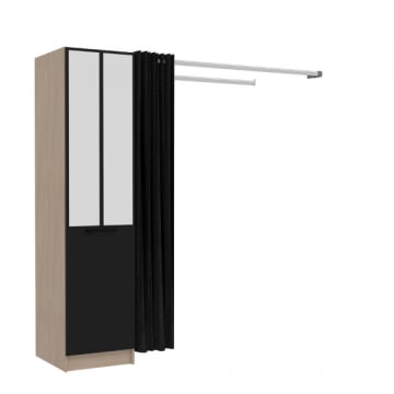 Kledingkast Botan H - 180 cm-1 draaideur, 3 legplanken, 1 kledingroede, 1 gordijn-eik