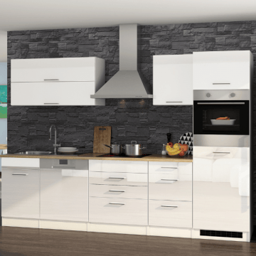 Kitchenette Ragnar 300cm met vaatwas, koelkast en oven - hoogglans wit