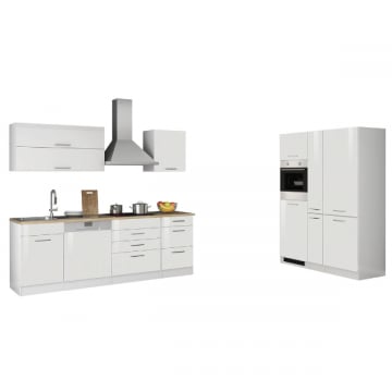 Kitchenette Ragnar 390cm met koelkast-diepvries, oven en vaatwas - hoogglans wit