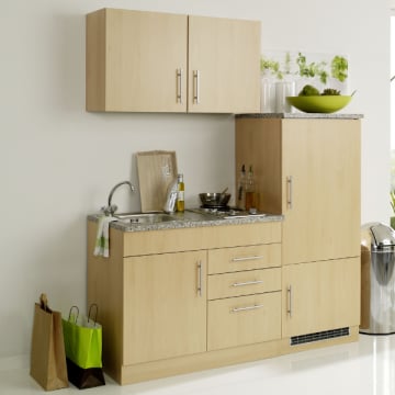 Kitchenette Toto 160cm met kookplaat en koelkast - beuk/marmer