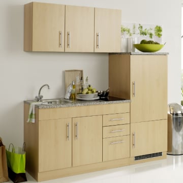 Kitchenette Toto 180cm met kookplaat en koelkast - beuk/marmer