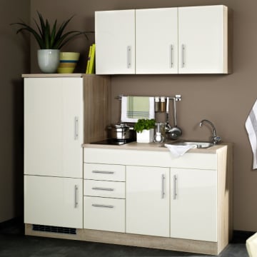 Kitchenette Toto 180cm met kookplaat en koelkast - hoogglans crème