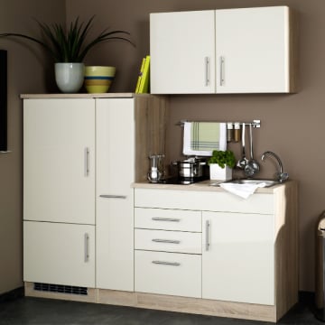 Kitchenette Toto 190cm met kookplaat en koelkast - hoogglans crème