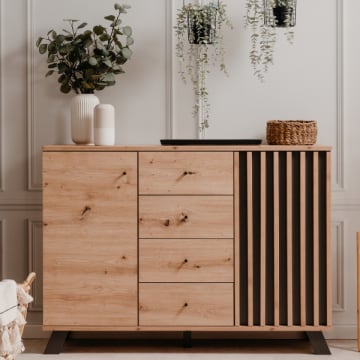 Commode Médard 118 cm-artisanale eik/antraciet