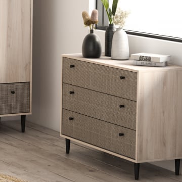 Ladekast Sayuri 3 lades-Kronberg eik/wicker