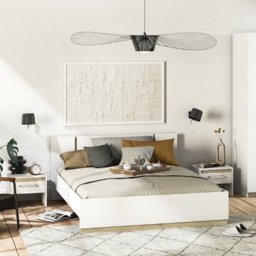 Bed Waylon 160 x 200 cm-mat wit/Kronberg eik