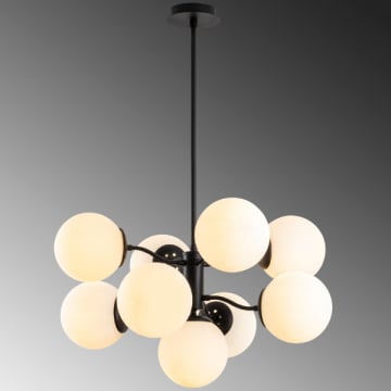 Nitid Kroonluchter | 70cm Glazen Kap | Metalen Behuizing | IP20 | Zwart