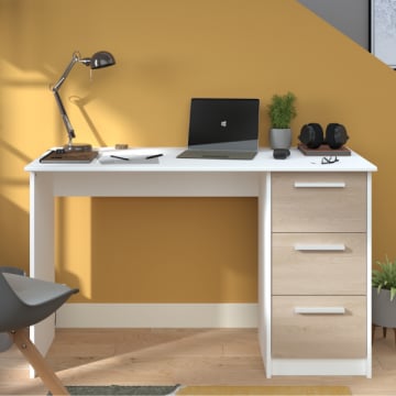 Bureau Infino met 3 lades - wit/eik
