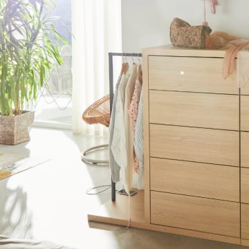 Ladekast Helena 5 lades en 1 kledingroede-lichte eik