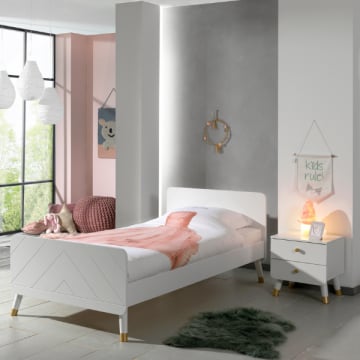 Bed 90x200 cm met lattenbodem en nachtkastje Billy-wit