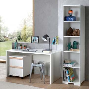 Combinatie London met bureau, rolcontainer en boekenkast-wit/beuk