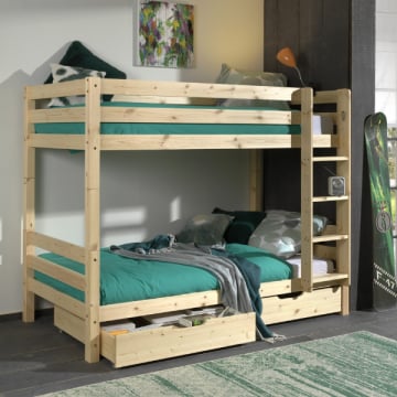 Stapelbed Claire 160cm met 2 lades - dennenhout