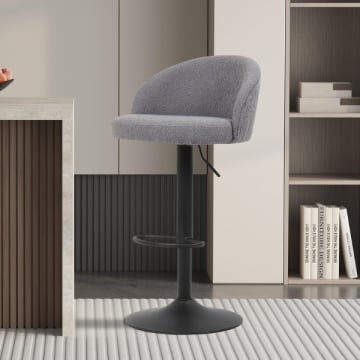 Arda Bouclé Lichtgrijze Barkruk | Metalen Poten, Bekleding Bouclé