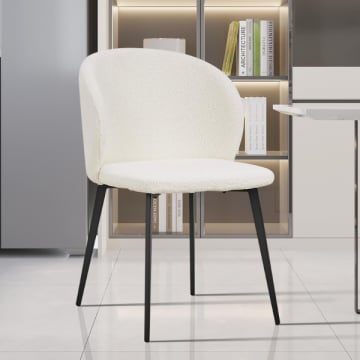 Stoel Toledo Wit Bouclé | Metalen Poten | H80 x B51 x D55 cm