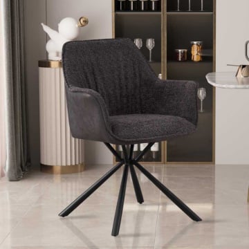 Bouclé Stoel Lucie Lichtgrijze PU Rug | Metalen Poten | H82,5 x B62 x D63 cm