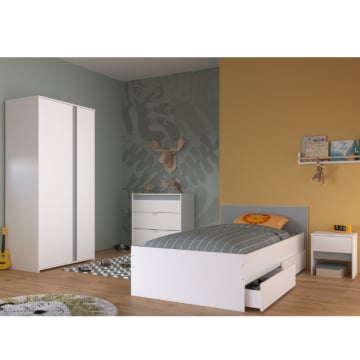 Kinderkamer Rue | Eenpersoonsbed, Bedladenset, Nachtkastje, Kledingkast, Commode
