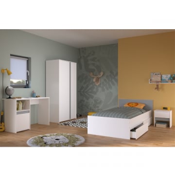 Slaapkamerset Rue | Eenpersoonsbed, Bedladenset, Nachtkastje, Kledingkast, Bureau