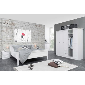 Slaapkamer Landwood: bed 140x200, nachtkastjes, kleerkast - wit