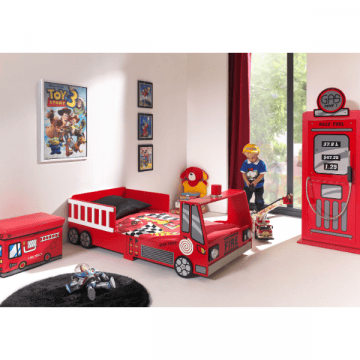 Kinderkamerset Fire Brigade - Brandweerbed & kledingkast - MDF/rood 