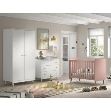 Babykamerset Billy - Tweedeurskleerkast, commode, verversplank & babybed - Roze/wit 