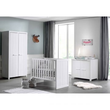 Babykamerset Erik - Tweedeurskast, commode, verversplank & babybed - MDF/wit 