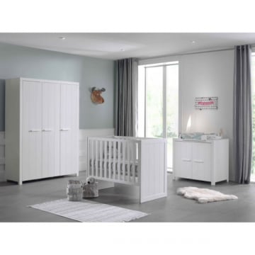 Babykamerset Erik - Driedeurskast, commode, verversplank & babybed - MDF/wit