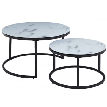 Salontafelset Boston Ø80 en Ø60cm - wit marmer