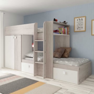 Stapelbed Beau 90x190 cm (lattenbodem benedenbed niet inbegrepen) - grenen/wit 