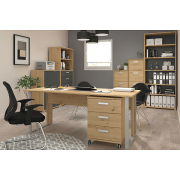 Kantoorset The Office: bureau 150cm, ladeblok, boekenkasten, dossierkasten - eikdecor