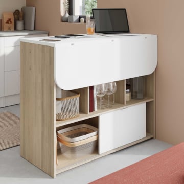 Keukeneiland Lundge 110x82x93cm met klaptafel - eikdecor/wit