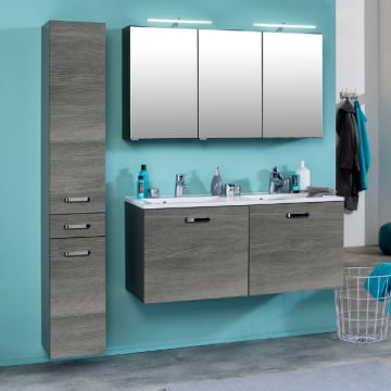 Badkamer Bobbi: kolomkast, wastafelmeubel, spiegelkast - grijze eik