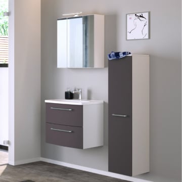 Badkamer Gene: spiegelkast, wastafelmeubel, kolomkast - wit/antraciet