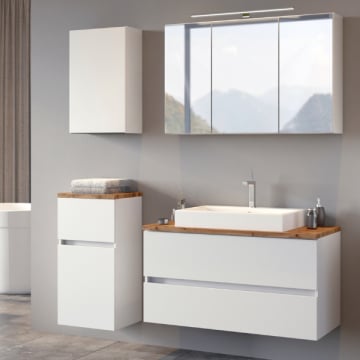 Badkamer Pisca: hangkastjes, spiegelkast, wastafelmeubel - wit