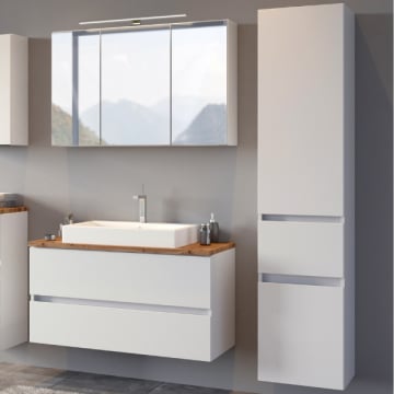 Badkamer Pisca: spiegelkast, wastafelmeubel, kolomkast - wit