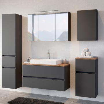 Badkamer Pisca: hangkastjes, spiegelkast, wastafelmeubel, kolomkast - grafietgrijs