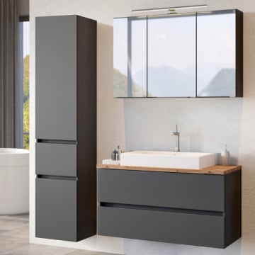 Badkamer Pisca: spiegelkast, wastafelmeubel, kolomkast - grafietgrijs