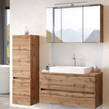 Badkamer Pisca: spiegelkast, wastafelmeubel, kolomkast - eikdecor