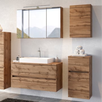 Badkamer Pisca: hangkastjes, spiegelkast, wastafelmeubel - eikdecor