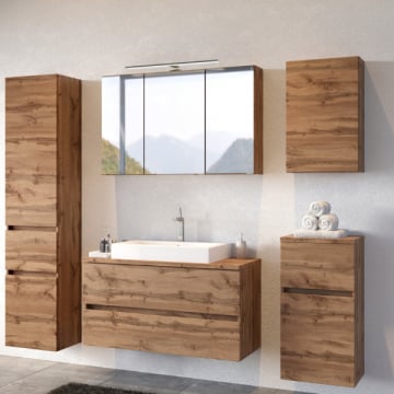 Badkamer Pisca: hangkastjes, spiegelkast, wastafelmeubel, kolomkast - eikdecor