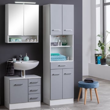Badkamer Ricca: spiegelkast, wastafelonderkast, kolomkast - grijs