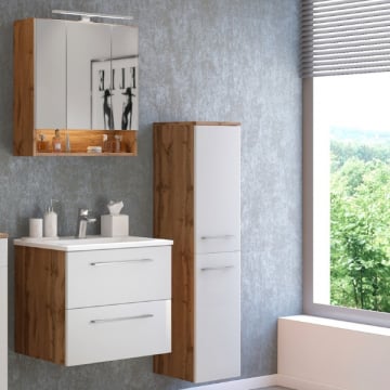Badkamer Sefa: spiegelkast, wastafelmeubel, kolomkast - eik/wit