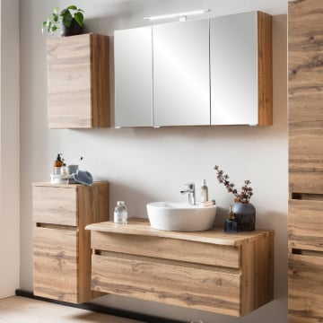 Badkamer Vikas: hangkastjes, spiegelkast, wastafelmeubel - eikdecor