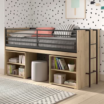 Halfhoogslaper Sammie 90x200cm - met bureau en boekenrekjes - eikdecor