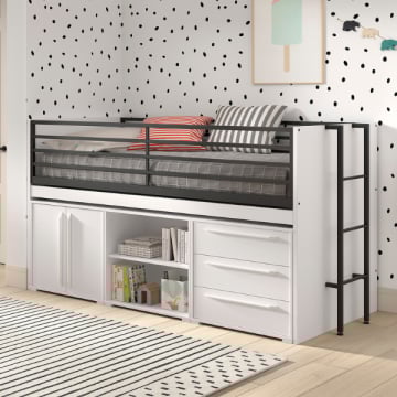 Halfhoogslaper Sam 90x200cm - met bureau en opbergruimte - wit