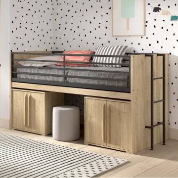 Halfhoogslaper Sammie 90x200cm - met bureau en commodes - eikdecor